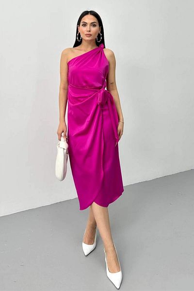 lovebox Shoulder Strap Shiny Satin Fabric Girdle Detailed Midi Women's Evening Dress Night Stylish Women's Dress Stp-003