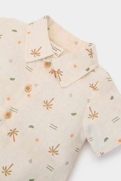 DeFacto Baby Boy Set of 2 Palm Patterned Short Sleeve Linen Snap Body Shorts with Elastic Waist E8380A525Sm