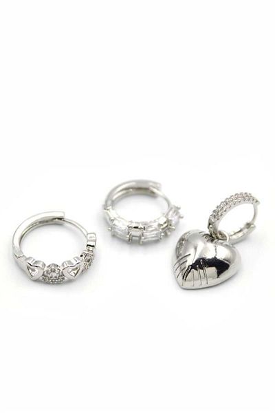 Royaleks 3-Piece Heart Earrings - Silver