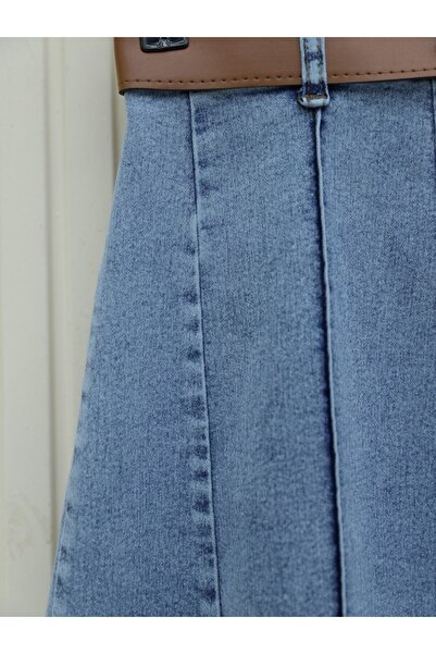 Modamorfo Fusta de blugi cu centură cu fermoar - Ice Blue