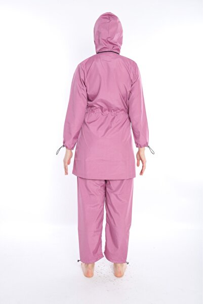 TUTUYA TEXTIL Large Size 4 Piece Hijab Swimsuit with Tie Detail, Zippered Suit