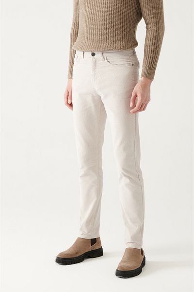 Avva Men's Stone 100% Cotton Dobby 5 Pocket Lycra Velvet Pants A22Y3044