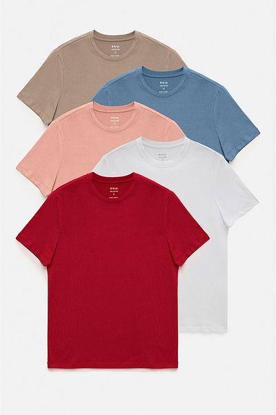 Avva 5-teiliges Herren-T-Shirt mit Rundhalsausschnitt aus 100 % Baumwolle E 001021