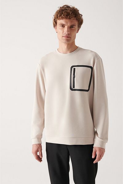 Avva Ανδρικό φούτερ σε μπεζ Crew Neck Soft Touch A22y1274