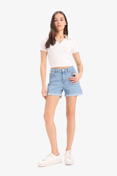 DeFacto Normal Waist Washed Pocket Double Leg Jean Shorts E0701Ax25Sm