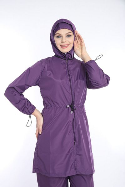 TUTUYA TEXTIL Large Size 4 Piece Hijab Swimsuit with Tie Detail, Zippered Suit