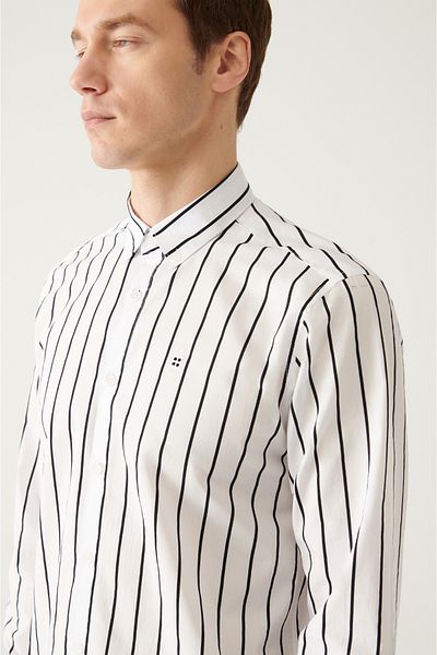 Avva Men's White Striped 100% Cotton Poplin Shirt A31Y2000