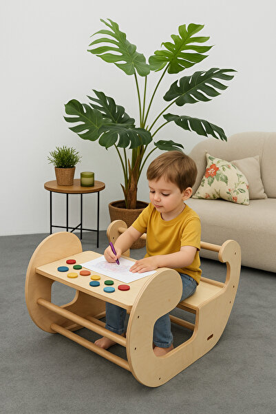 ESLENTA Demonte Ahşap Bebek & Çocuk Masası | Montessori Uyumlu, Doğal Ahşap, ...