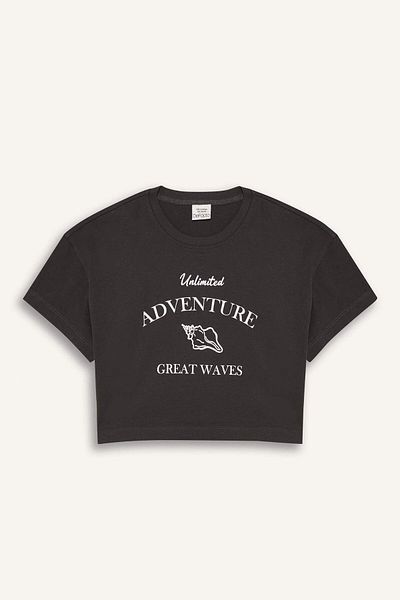 DeFacto Girl's Crop Crew Neck Printed Short Sleeve T-Shirt E0385A825Sm