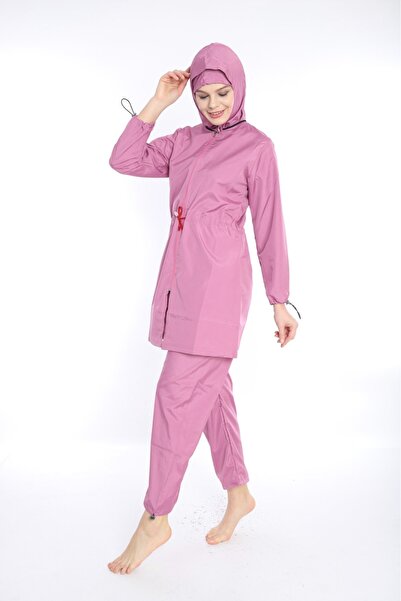 TUTUYA TEXTIL Large Size 4 Piece Hijab Swimsuit with Tie Detail, Zippered Suit
