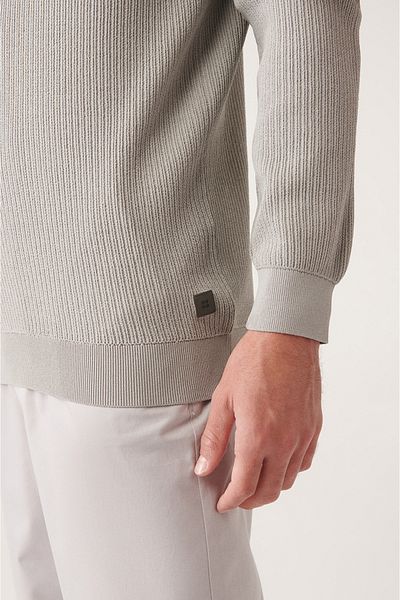Avva Men's Gray Buttonless Textured Rayon Knitwear T-Shirt A31Y5014