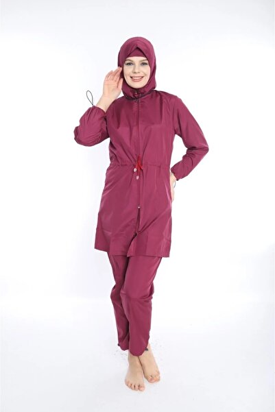 TUTUYA TEXTIL Large Size 4 Piece Hijab Swimsuit with Tie Detail, Zippered Suit