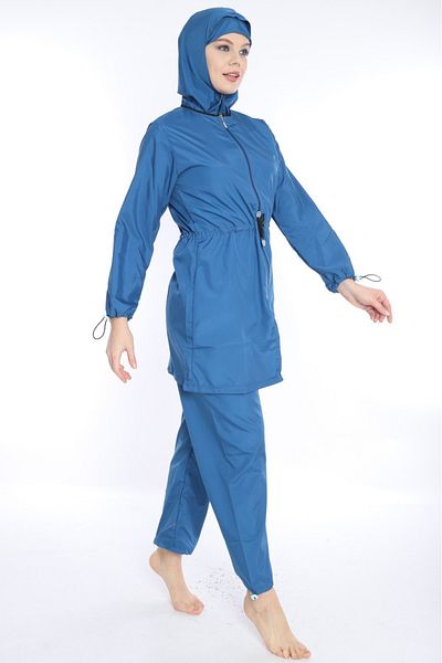 TUTUYA TEXTIL Large Size 4 Piece Hijab Swimsuit with Tie Detail, Zippered Suit