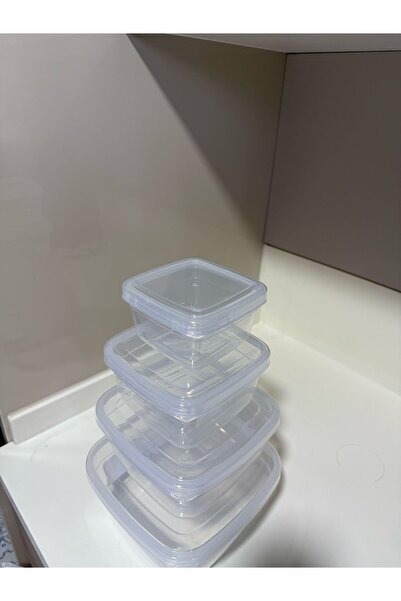 Tercih Home 4-Piece Nested Transparent Square Storage Set Suitable for Freezer and Microwave (2.4Lt+1.5Lt+0.9Lt+0.5Lt)