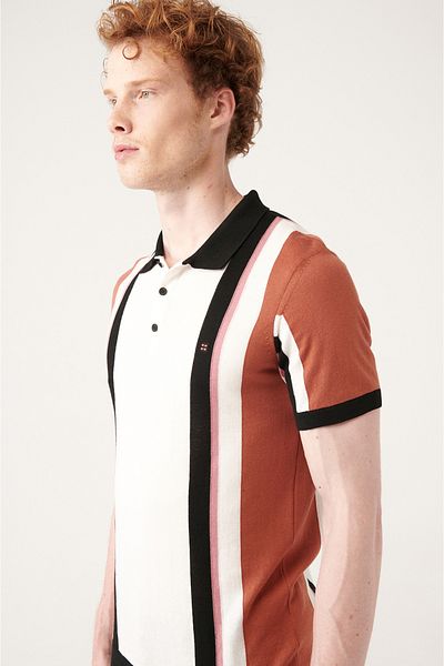 Avva Men's Brick Color Block Polo Collar Knitwear T-Shirt A31Y5013