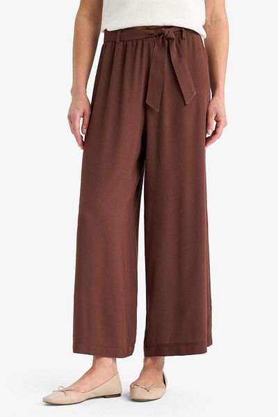 DeFacto Culotte Flexible Waisted Wide Leg Belted Crinkle Viscose Capri Pants C9565Ax25Sm