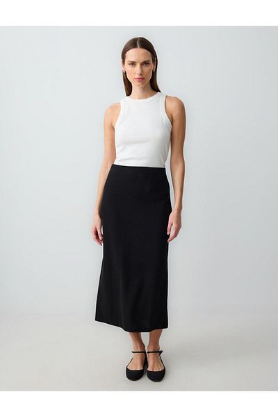Jimmy Key Black Straight Cut Regular Waist Knitted Midi Skirt