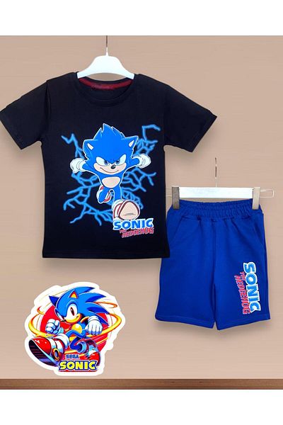 LİTTLE TORTOİSE Boy's Blue 2 νήματα Rastered Sonic εμπριμέ φούτερ / Σετ φούτερ