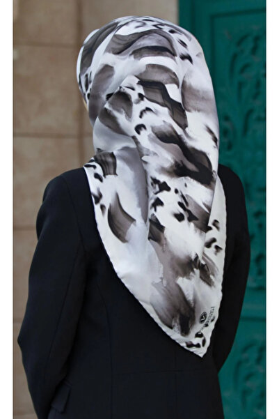 Vissona 100% حرير قطني منقوش باللون الأسود - أبيض اللون مقاس 90 × 90 شكل التط...