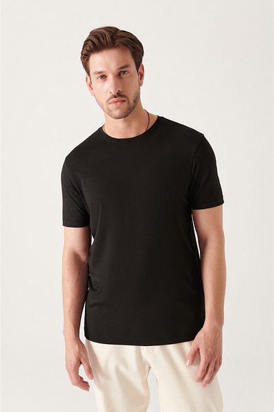 Avva Ανδρικό μαύρο μπλουζάκι Soft Touch Crew Neck Plain Modal B 001171