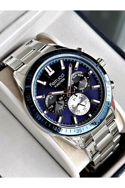 Ferrucci Silver Color Functions Active Sports Steel Cord Men's Wrist Watch + Bracelet