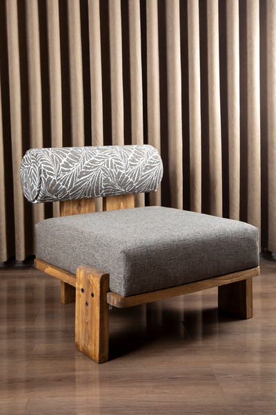 Aberteka VOOG Doğal Ahşap Jakarlı Dokuma Kumaş Modern Berjer