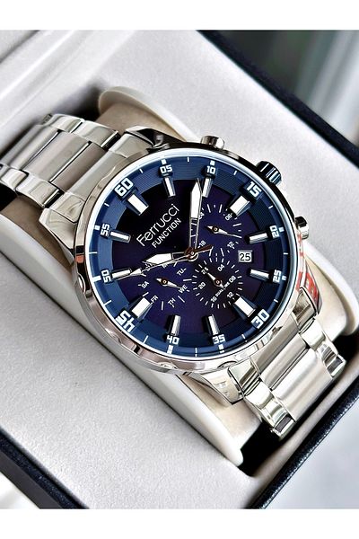 Ferrucci Silver Color Functions Active Sports Steel Cord Men's Wrist Watch + Bracelet