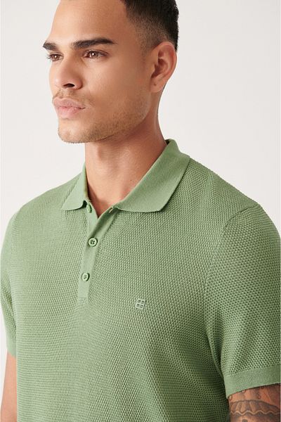 Avva Ανδρικό Water Green Soft Touch Polo, Πλεκτό μπλουζάκι με υφή Riba Obedience με 3 κουμπιά