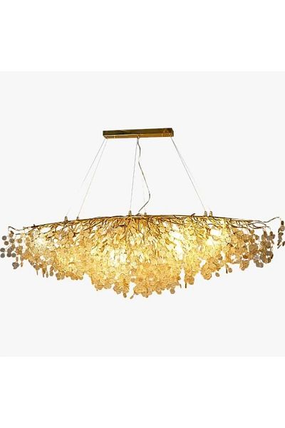 Btm Modern chandelier, golden body, white sharks, rectangular, 120 cm