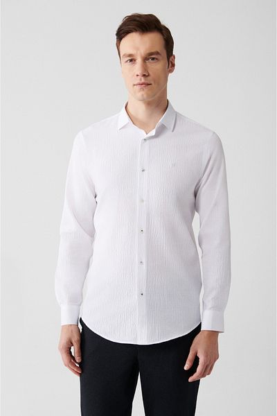 Avva Чоловічий білий класичний комір Gofreli Cotton Gomlek E002068