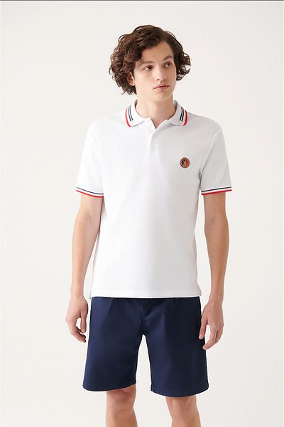 Avva Men's White 100% Cotton Marine Printed Polo Collar T-Shirt A31Y1035