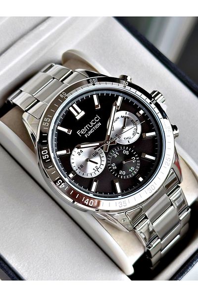 Ferrucci Silver Color Functions Active Sports Steel Cord Men's Wrist Watch + Bracelet