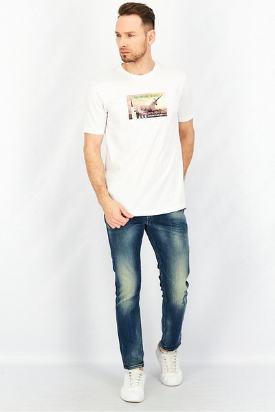 Diesel Men Crew Neck Short Sleeve Graphic Print T Shirt, White