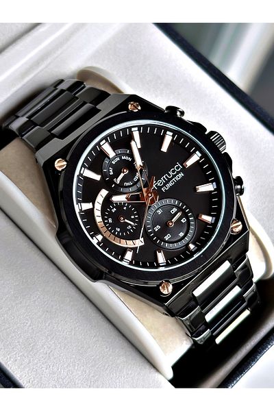 Ferrucci Black Color Sport Elite Function Guaranteed Men's Wristwatch Bracelet