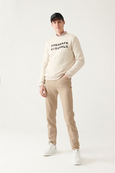 Avva Men's Beige Basic 5 Pocket Cotton Trousers B 003007