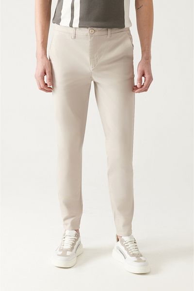 Avva Ανδρικό μπεζ ελαστικό παντελόνι Chino Canvas B 003002