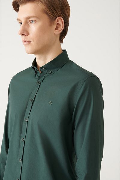 Avva Férfi khaki gombos gallér Basic 100% pamut ing B 002030