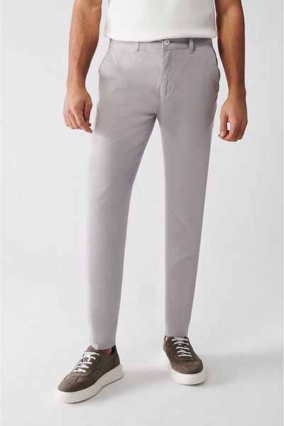 Avva Men's Stone Flexible Chino Canvas Trousers B 003002