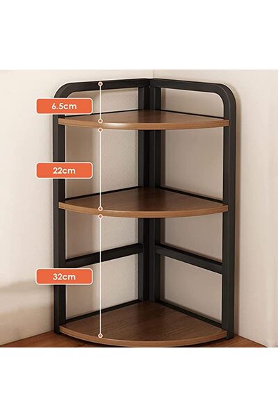 1st Modern 3 Tier Wood Corner Shelves for Office and Kitchen - Brown and Black