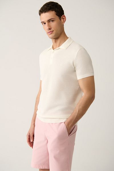 Avva Λευκό μπλουζάκι Polo Neck Textured Knitwear - 3 κουμπιά, Ribbed B 005009