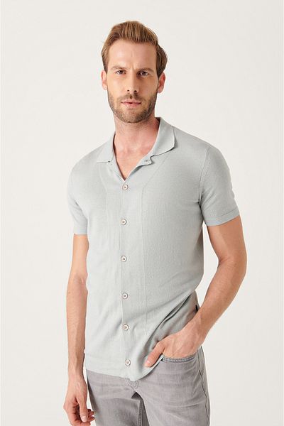 Avva Graues Herren-T-Shirt mit Apaj-Kragen und Knöpfen aus Strick B 005008