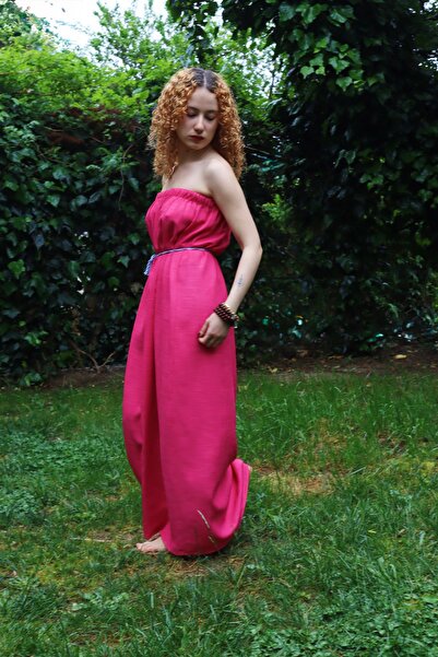 BANDİ Bandi Keten Maksi Boy Straplez Elbise