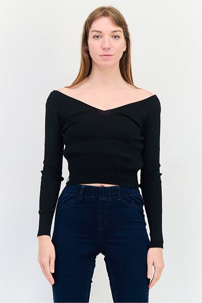 DeFacto Women V-neck Metallic Sweater, Black