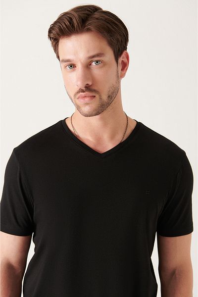 Avva Men's Black Soft Touch V-Neck Plain Modal T-Shirt B 001173