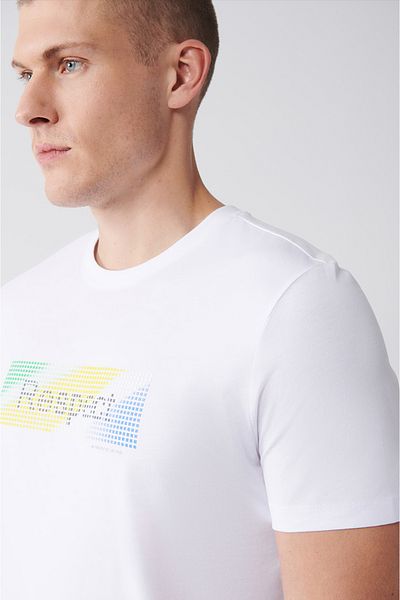 Avva Weißes Herren-T-Shirt aus 100 % Baumwolle mit Rundhalsausschnitt A31y1151