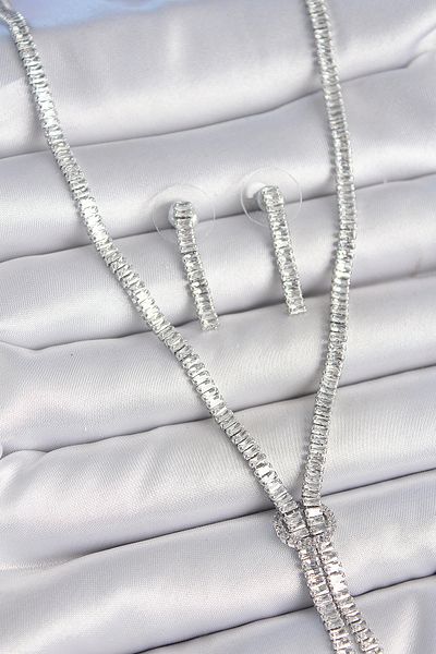 E BULURUM Brass Silver Color Waterway Zircon Stone Vip Series Women's Necklace Set