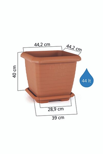 SERİNOVA Poliva Hisar Kare Saksı 44 Lt Kiremit Renk Iç Ve Dış Mekan Saksı