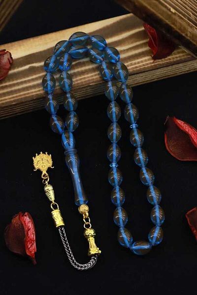 Midyat Gümüş Dünyası Water Blue Men's Powder Amber Prayer Beads