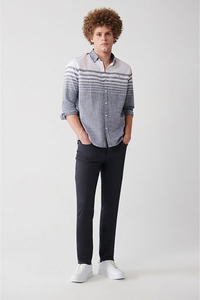Avva Men's Anthracite 5-Pocket Flexible Canvas Trousers B 003003