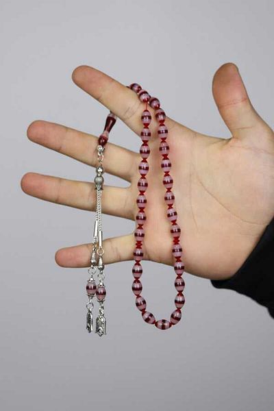 Midyat Gümüş Dünyası Red Off-White Powder Amber Prayer Beads